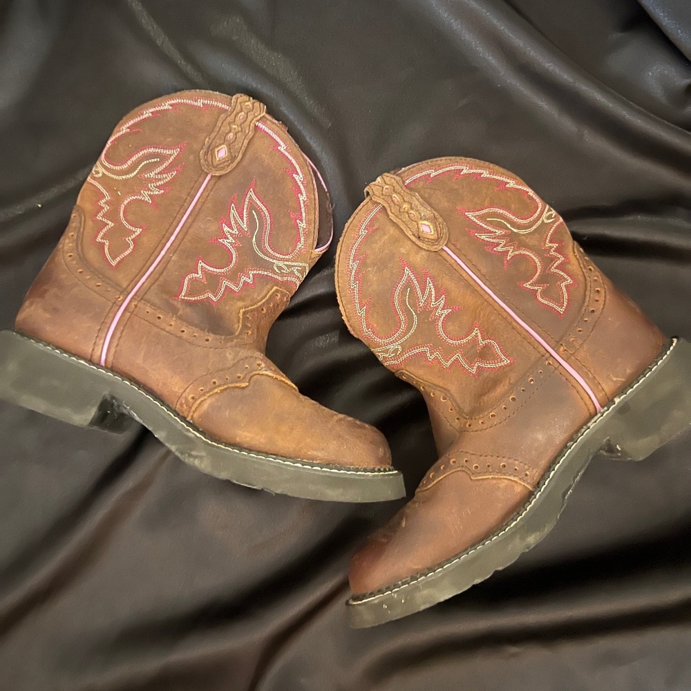 JUSTIN Gypsy L9903 7.5  Leather Cowgirl Western Roper Fat Boy Low Boots